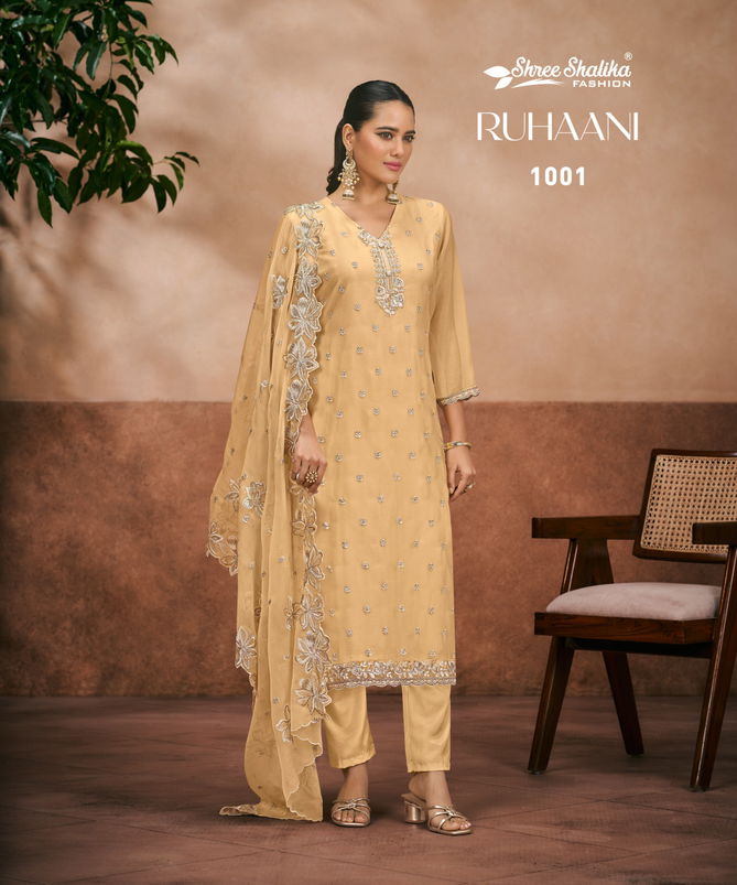 Ruhani By shree Shalika Organza Chiffon Embroidery Dress Material Suppliers In India